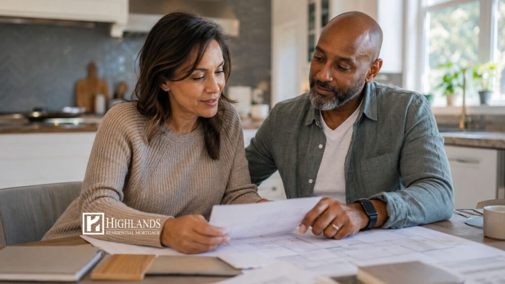 HELOC home equity line of credit — couple reviewing renovation plans at kitchen table