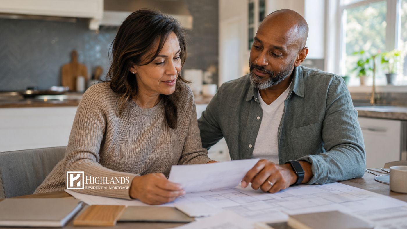 HELOC home equity line of credit — couple reviewing renovation plans at kitchen table