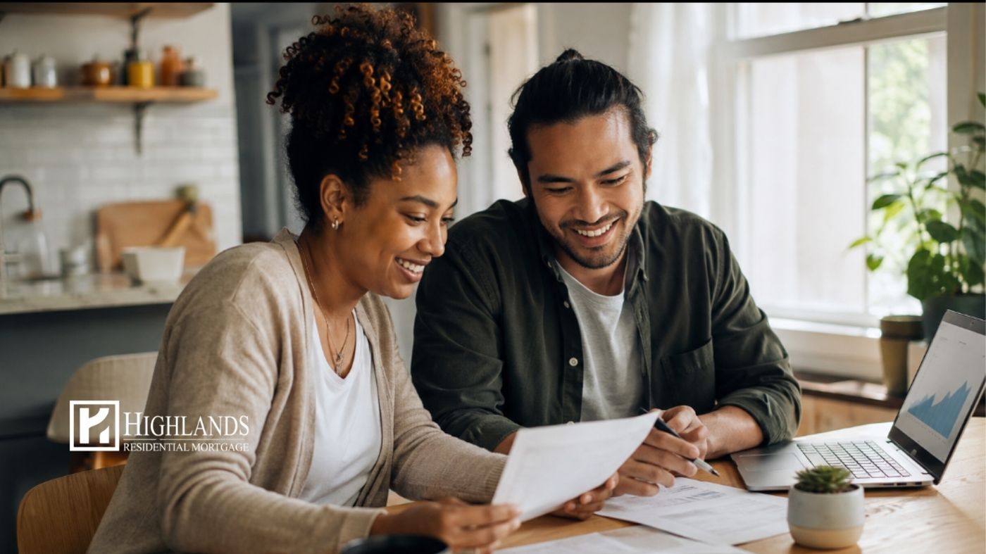 Remove PMI mortgage couple reviewing home equity savings at kitchen table