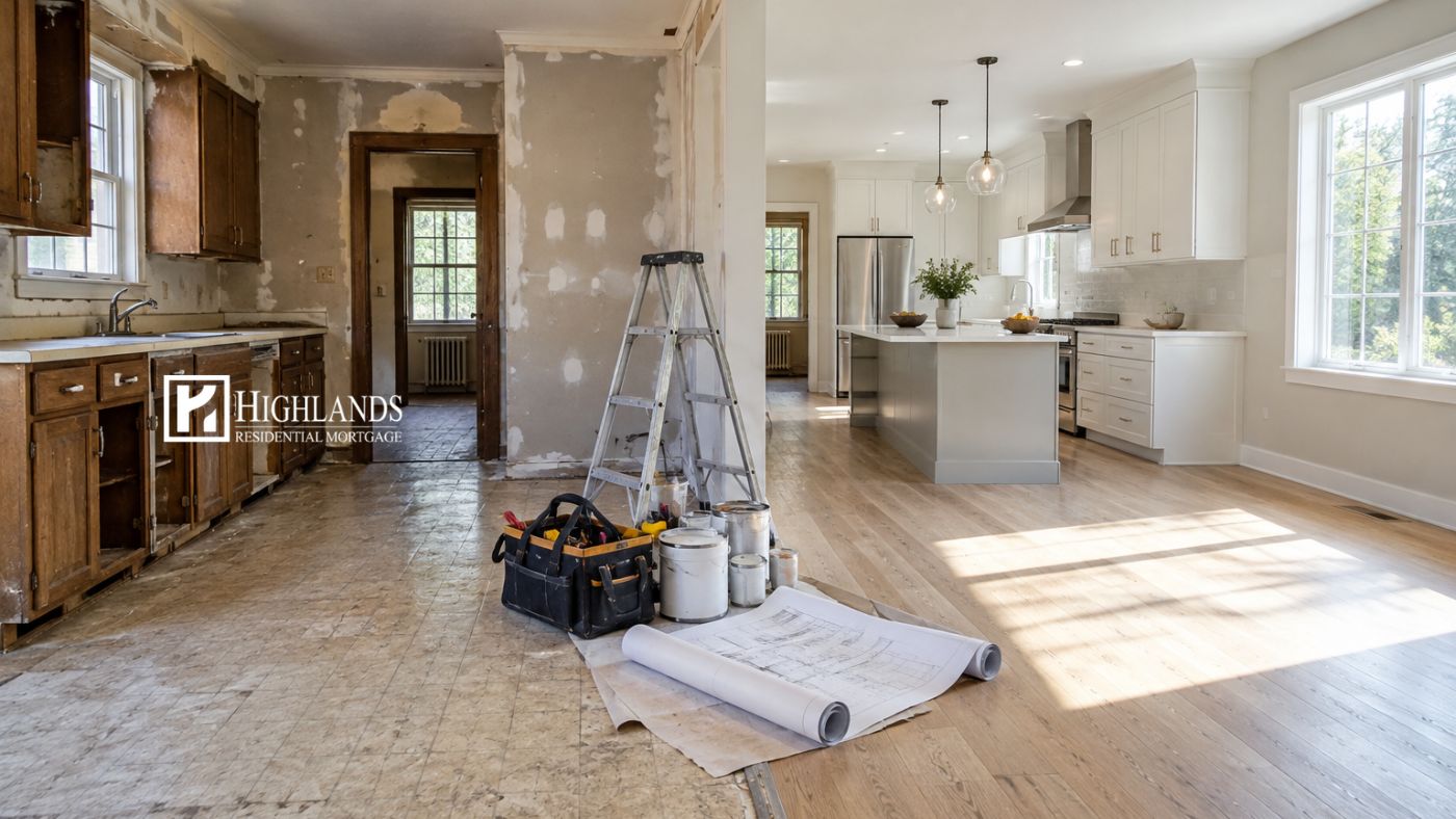 enovation loan financing a kitchen remodel with before-and-after transformation, 2026